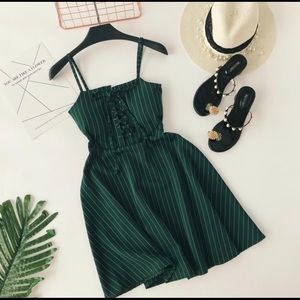 Spaghetti strap laceup pinstriped A-line dress
